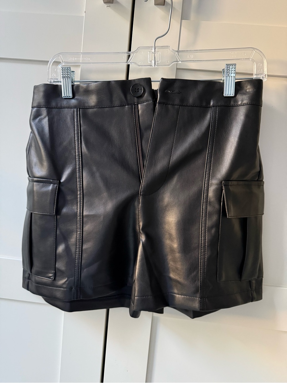 Promesa Black High-Waist Faux Leather Cargo Shorts